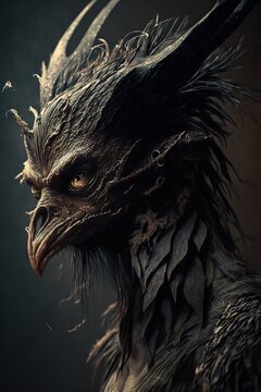 Creepy Horror Bird Humanoid Animal Creature. Generative AI.