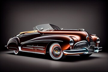 Classic vintage car from the mid-20th century, isolated in gradient background for copy space - generative ai