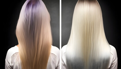 Salon hairstyle, Color hair. Before and after health treatment care keratin. Generation AI
