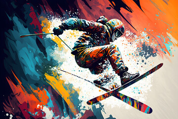 Abstract Painting of a Leaping Skier