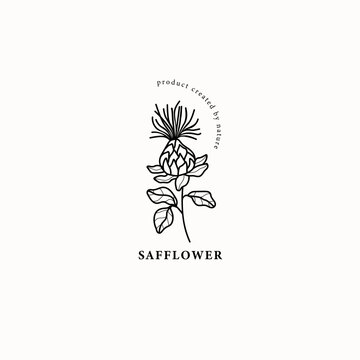 Line art safflower branch illustration