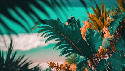 Tropical Beach, close on plants with the coast in background