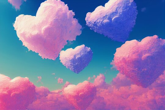 Valentine's Day Heart Love In Claude Monet Style Clouds - Generative AI