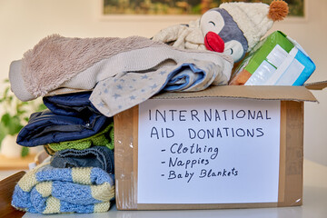 Donation box for natural disaster. International humanitarian aid