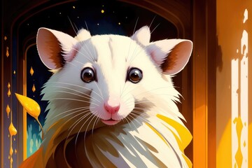 Colorful magic opossum, cartoon style painting. Generative ai art illustration