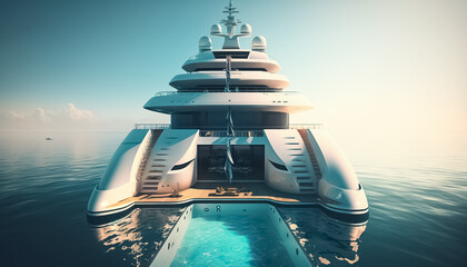 Luxury super yacht with a swimming pool and a jacuzzi. Big luxury yacht anchoring in ocean. generative ai
 - obrazy, fototapety, plakaty