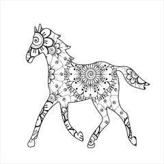 Horse animal mandala coloring page for kids and adult