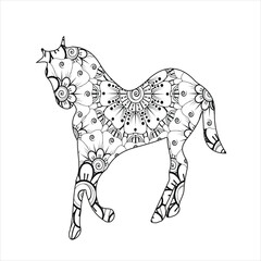 Horse animal mandala coloring page for kids and adult
