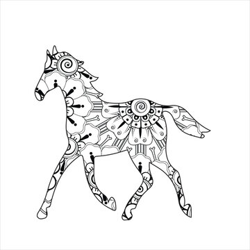 Horse animal mandala coloring page for kids and adult