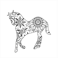 Horse animal mandala coloring page for kids and adult