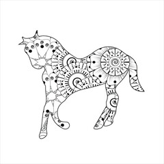 Horse animal mandala coloring page for kids and adult