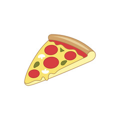 Pizza Margherita. Pizza with tomato, basil, and mozzarella cheese. Slice of pizza on a white background. Vector drawing
