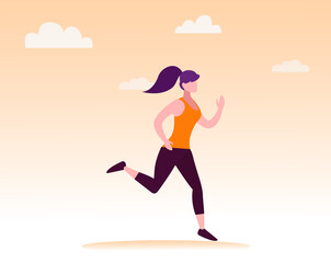 Fototapeta na wymiar vector illustration of a beautiful slender girl in a sports uniform (leggings and a sports bra) is engaged in fitness, sports, trains isolated on a white background.