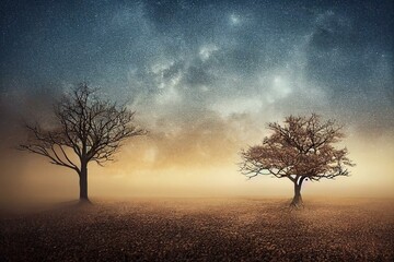 Fototapeta na wymiar Leafless tree with starred sky in the background - Night Timelapse 4k. Generative AI