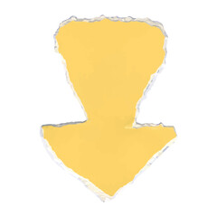 a piece of torn yellow paper with an arrow, a thick arrow made of torn paper for scrapbooking