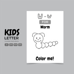 Vector illustration of educational alphabet coloring book page with cartoon characters for kids
