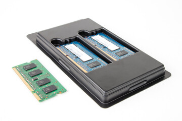 set of RAM modules for a laptop on a white isolated background