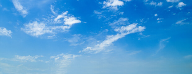 Blue sky with cirrus clouds. Wide photo.
