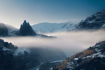 Fototapeta na wymiar Fog timelapse in Vall de Nuria, Pyrenees, white dense fog. Generative AI