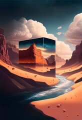 Surreal mirrored sunset in the desert - generative art
