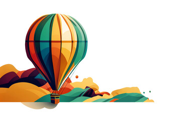 Hot air balloon over the mountains. white background, isolated object. illustration
