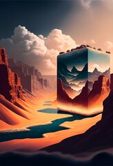 Surreal mirrored sunset in the desert - generative art