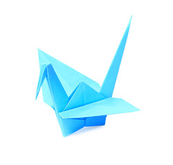 Fototapeta premium Origami art. Blue handmade paper crane isolated on white