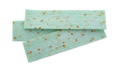 Sticks of tasty chewing gum isolated on white, top view