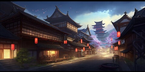 Obraz premium historic japanese city with a tower