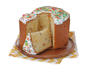 Traditional Easter cake with sprinkles on white background