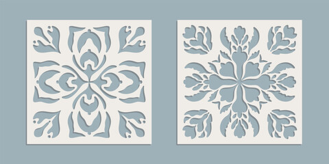 Vintage Laser Cut pattern with floral baroque ornament. Vector Stencil Template for cnc cutting, decorative panels of wood, metal, paper, plastic