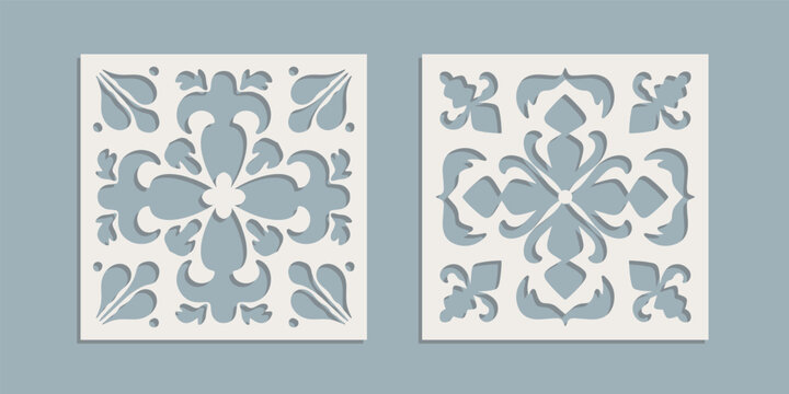 Vintage Laser Cut pattern with floral baroque ornament. Vector Stencil Template for cnc cutting, decorative panels of wood, metal, paper, plastic