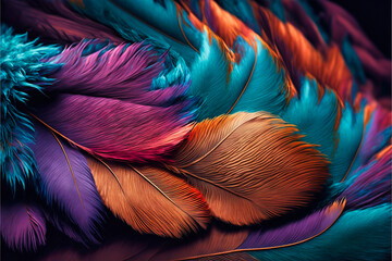 Abstract beautiful colored feathers. Abstract background or wallpaper. Wall art design.. Generative AI.