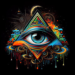 Multicolored eye of Providence. All Seeing Eye Of God. AI generative.