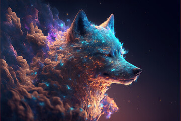 Wolf in the cosmic space background Generative AI