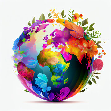 Multicolored illustration of planet earth. AI generative.