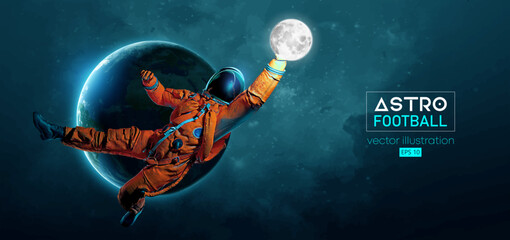 American football, rugby player astronaut in space action and Earth, Moon planets on the background of the space. Vector © Yevheniia