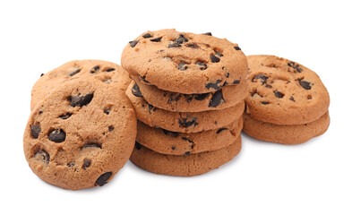 Delicious chocolate chip cookies isolated on white