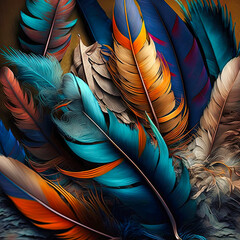 Abstract beautiful colored feathers. Abstract background or wallpaper. Wall art design.. Generative AI.