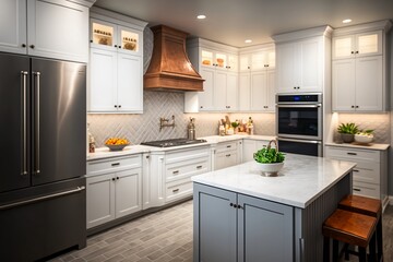 Luxerious white kitchen interior - Generative AI