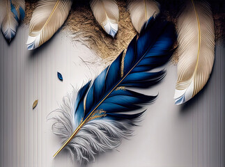 Abstract beautiful colored feathers. Abstract background or wallpaper. Wall art design.. Generative AI.
