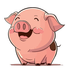 Obraz na płótnie Canvas Young cute pig. Baby pig. Vector graphics. Illustration for children. Smiling nice animal.