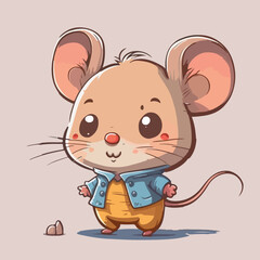 Young cute mouse. Baby mouse. Vector graphics. Illustration for children. Smiling nice animal.
