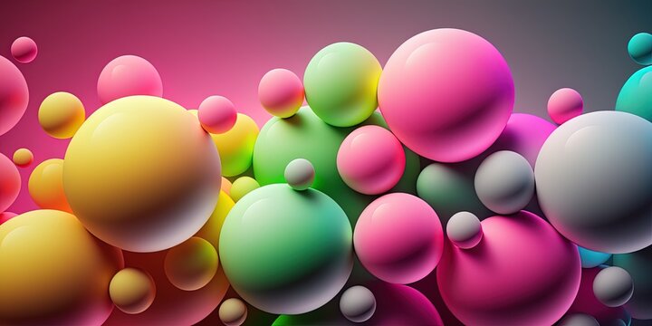 Banner with colorful bubble gum bubbles in pastel colors, AI generative