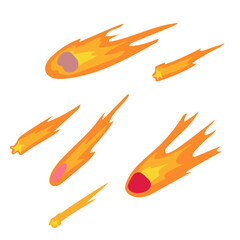 Set Shooting star, Comet, Asteroid. Space object. Exploration of open space. Vector illustration in cartoon style.