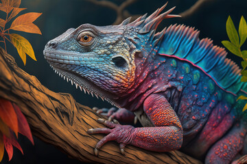 Fototapeta premium a close up of a chamelon on a branch