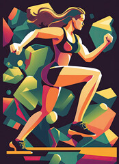 Fitness, Flat vector style, female, generative AI  finalized in Photoshop by me 