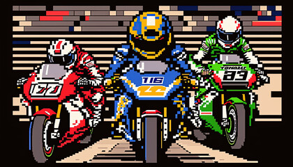 MotoGP, Motorsports, 8Bit, Generative AI, Illustration	