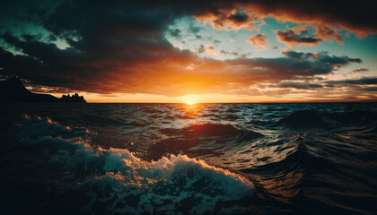 Fototapeta na wymiar ocean in the sun, sunset, waves, nature, beach Generative AI, Generativ, KI