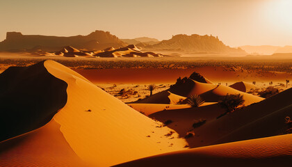 Fototapeta premium desert in the sun, sand, plants, cactus Generative AI, Generativ, KI